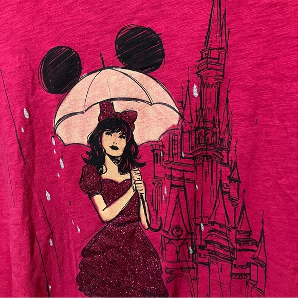 Disney Parks Lady with Mickey Umbrella Rain Castle Tee - Picture 5 of 10